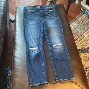 Straight Leg Cropped Ripped Jeans